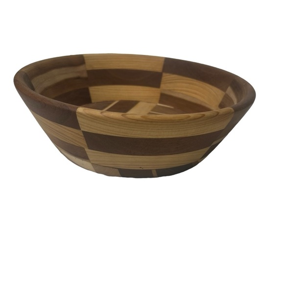 Segmented Hand-Turned Exotic Wood Bowl Geometric Pattern Food-Safe Signed VF 13? - Picture 3 of 8
